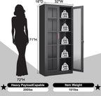 Curio Display Cabinet with Glass Doors,71”H Metal Display Case with 4 Adjustable Shelves - Black China Storage Cabinet for Collectibles, Trophies & Liquor - Locking Tall Glass Cabinet for Home