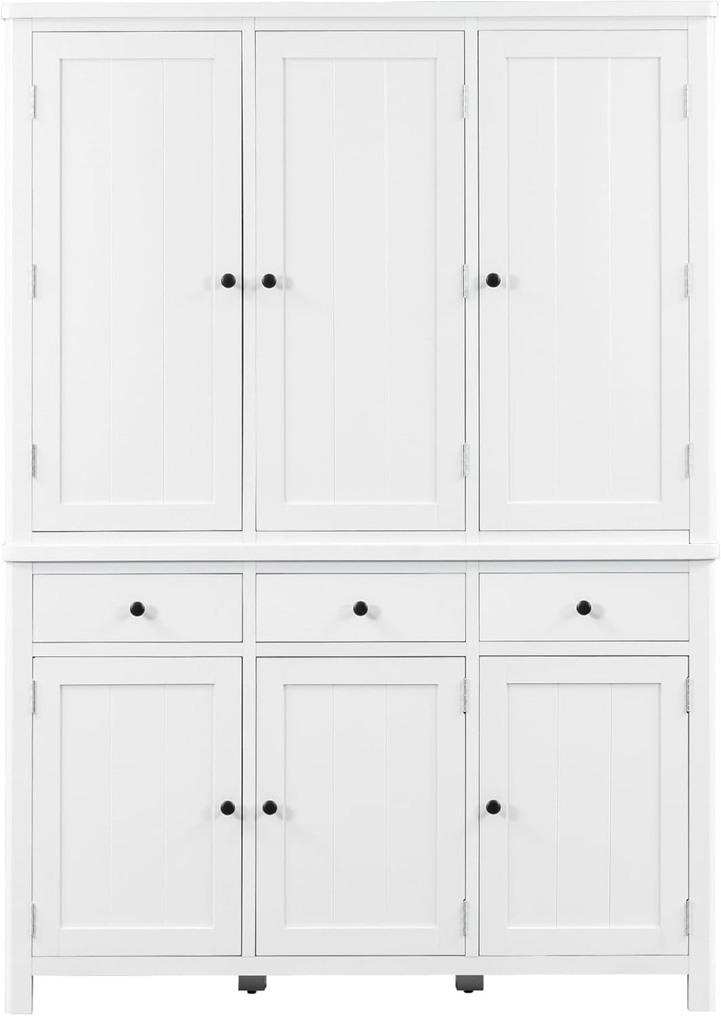 Farmhouse 74.8''H High Freestanding Kitchen Pantry,Large Cupboard Storage with Door Shelves,Adjustable Shelves, Pull-Out Trays and Drawers (White-A)