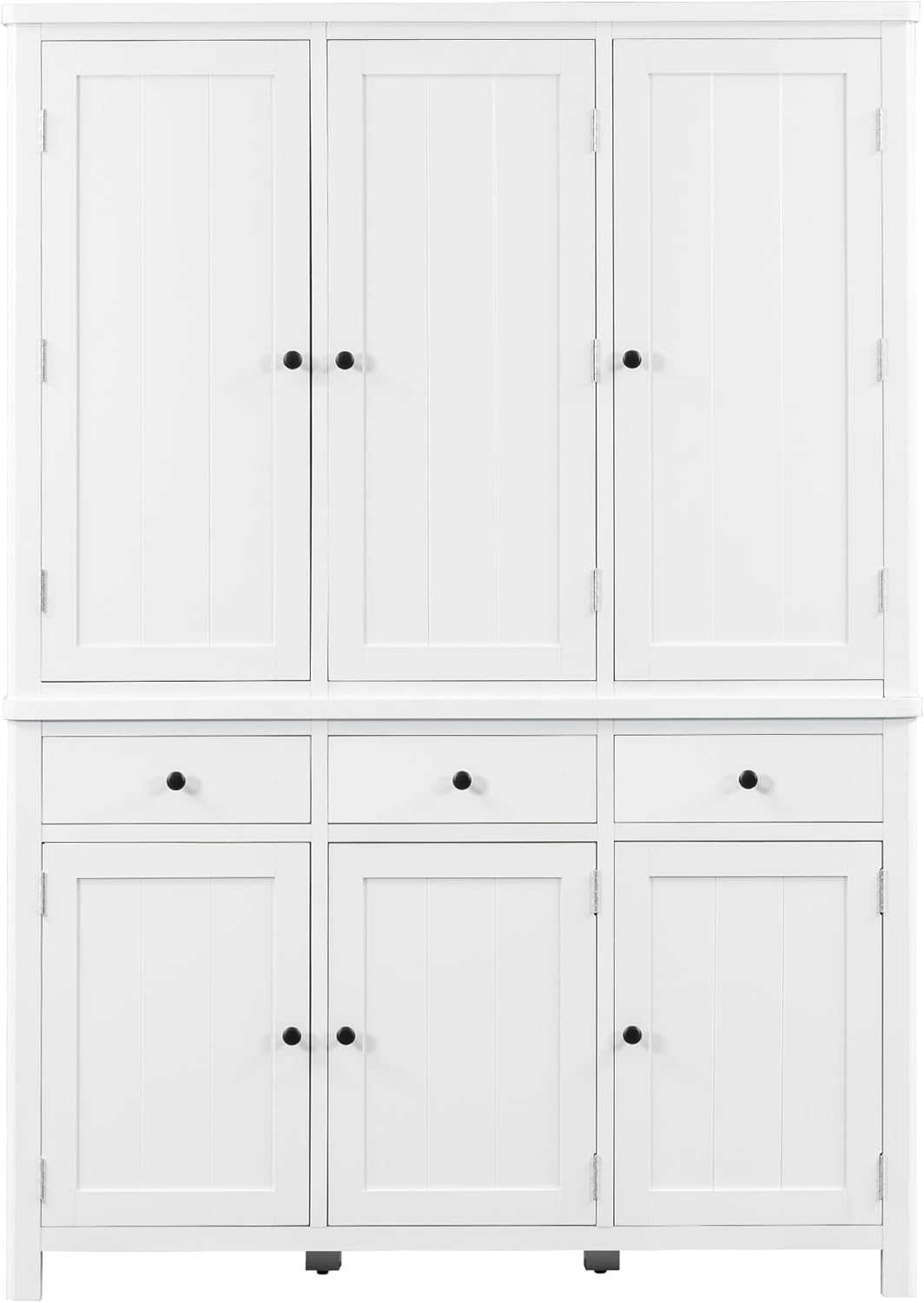 Farmhouse 74.8''H High Freestanding Kitchen Pantry,Large Cupboard Storage with Door Shelves,Adjustable Shelves, Pull-Out Trays and Drawers (White-A)