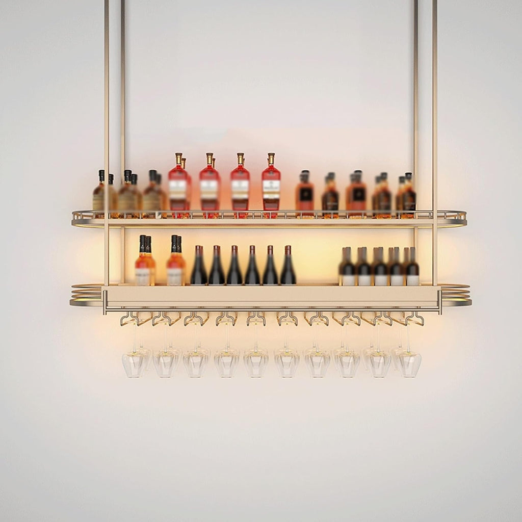 Modern Gold Hanging Wine Glass Holder，Ceiling Bar Wine Glass Shelf，Ceiling Mounted Bottle Rack，for Home，cafes ，Bar