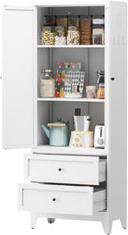 Hassyee White Metal Kitchen Pantry Cabinet Adjustable Storage with 4 Shelves (110lb Capacity), Heavy Duty Freestanding Pantry Organizer for Kitchen,Pantry, Living Room (White)