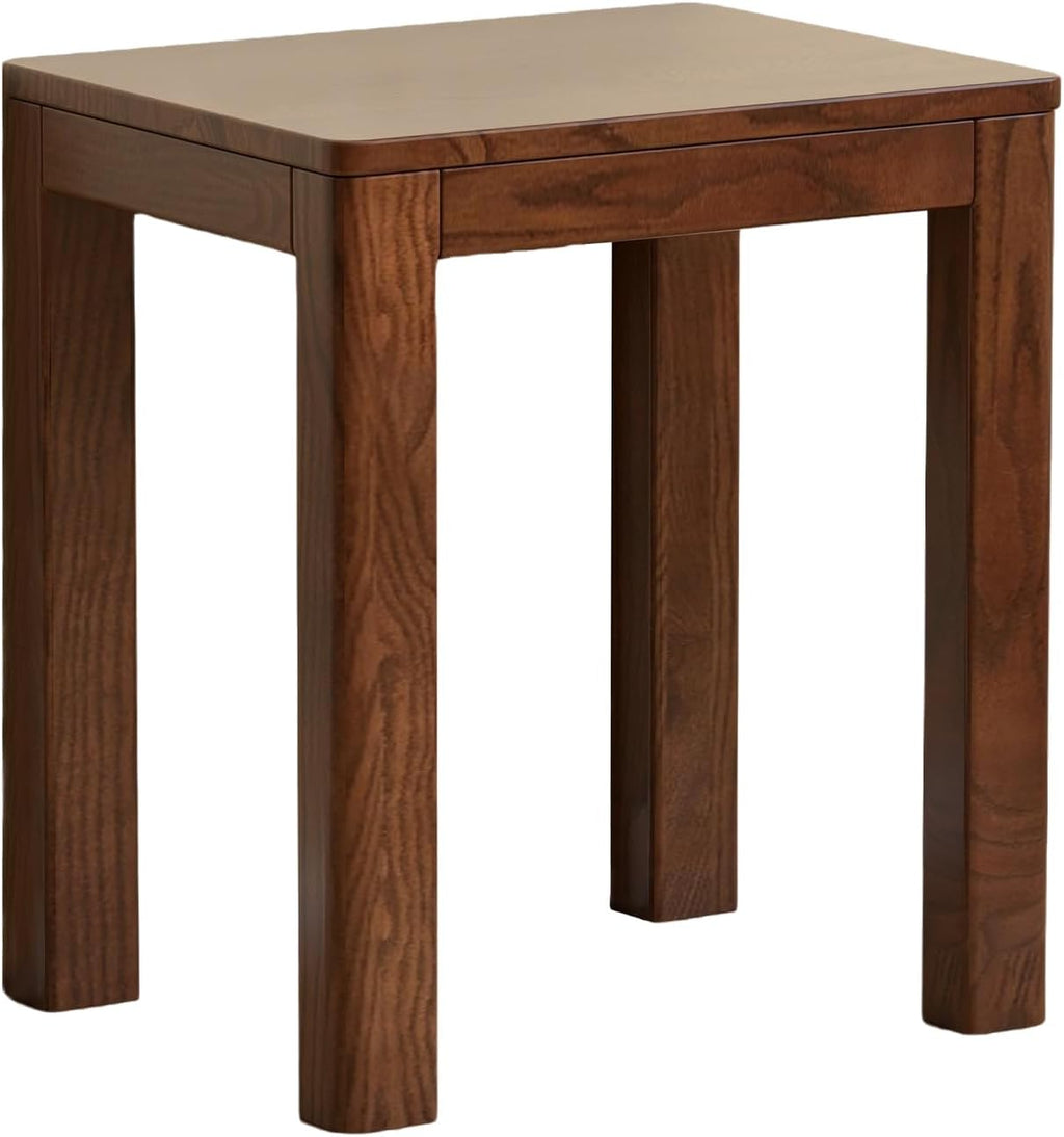 100% Solid Wood End Table for Living Room, Walnut Dining Stools with Round Edges, 17-inch Step Stool Vanity Ottoman Footrest for Dining Room Living Room Entryway