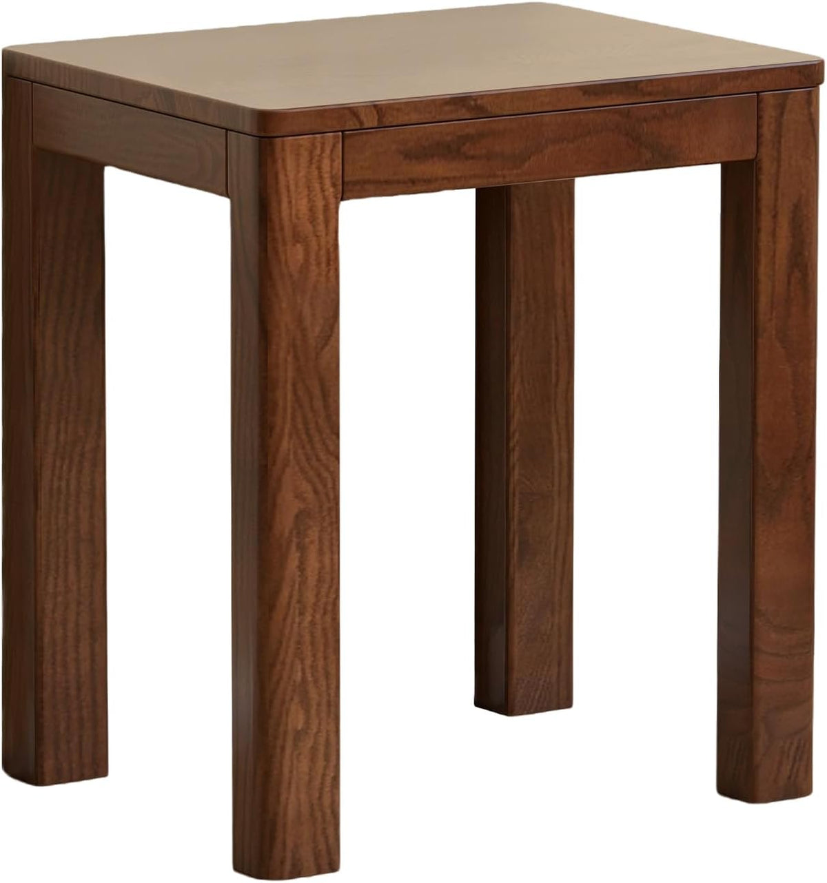 100% Solid Wood End Table for Living Room, Walnut Dining Stools with Round Edges, 17-inch Step Stool Vanity Ottoman Footrest for Dining Room Living Room Entryway