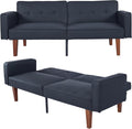 mikibama Convertible Futon Sofa Bed with Split Back,Mid Century Modern Sleeper Couch Beds,68.11" Futons for Living Room RV,Tufted Small Love Seat for 2 People Small Spaces (Black, 68.11")