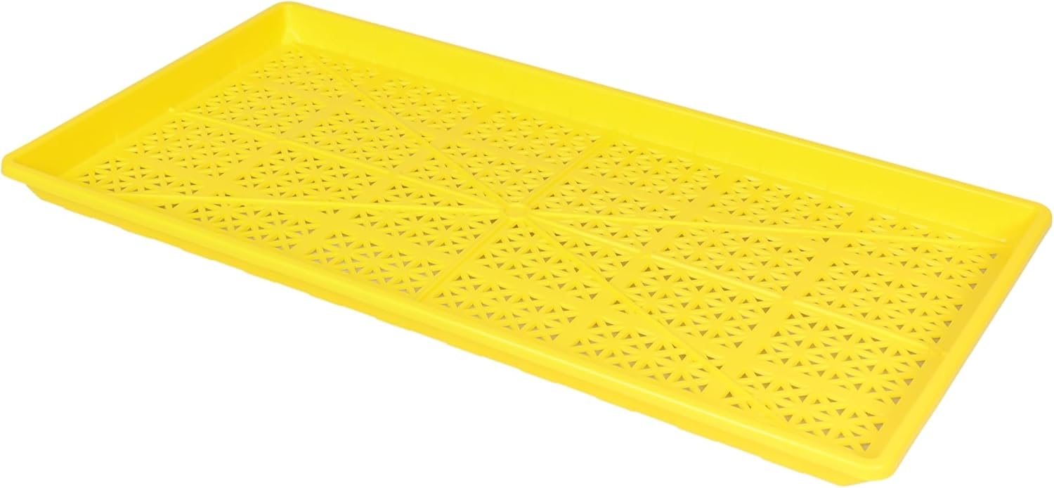 SUNPACK 10" x 20" Heavy Duty Mesh Plastic Seed Starting Tray, Yellow, 1" (Pack of 10) - Ensures Water Drainage and Aeration, Perfect for Greenhouses or Indoor Gardening