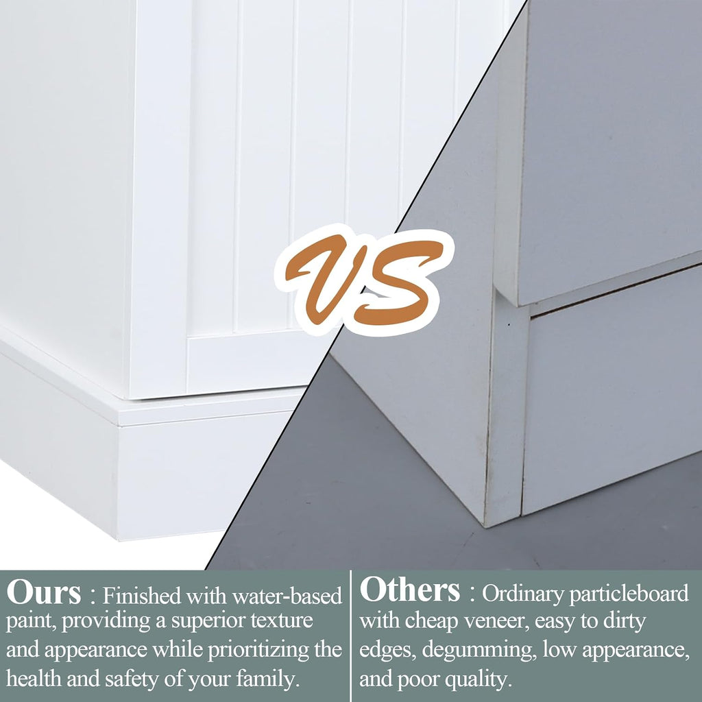 Gyfimoie Sideboard Buffet Cabinet with 2 Drawers, Farmhouse Kitchen Pantry with Adjustable Shelves, Coffee Bar Cupboard Cabinet with 3 Doors for Kitchen, Dining Room (White)
