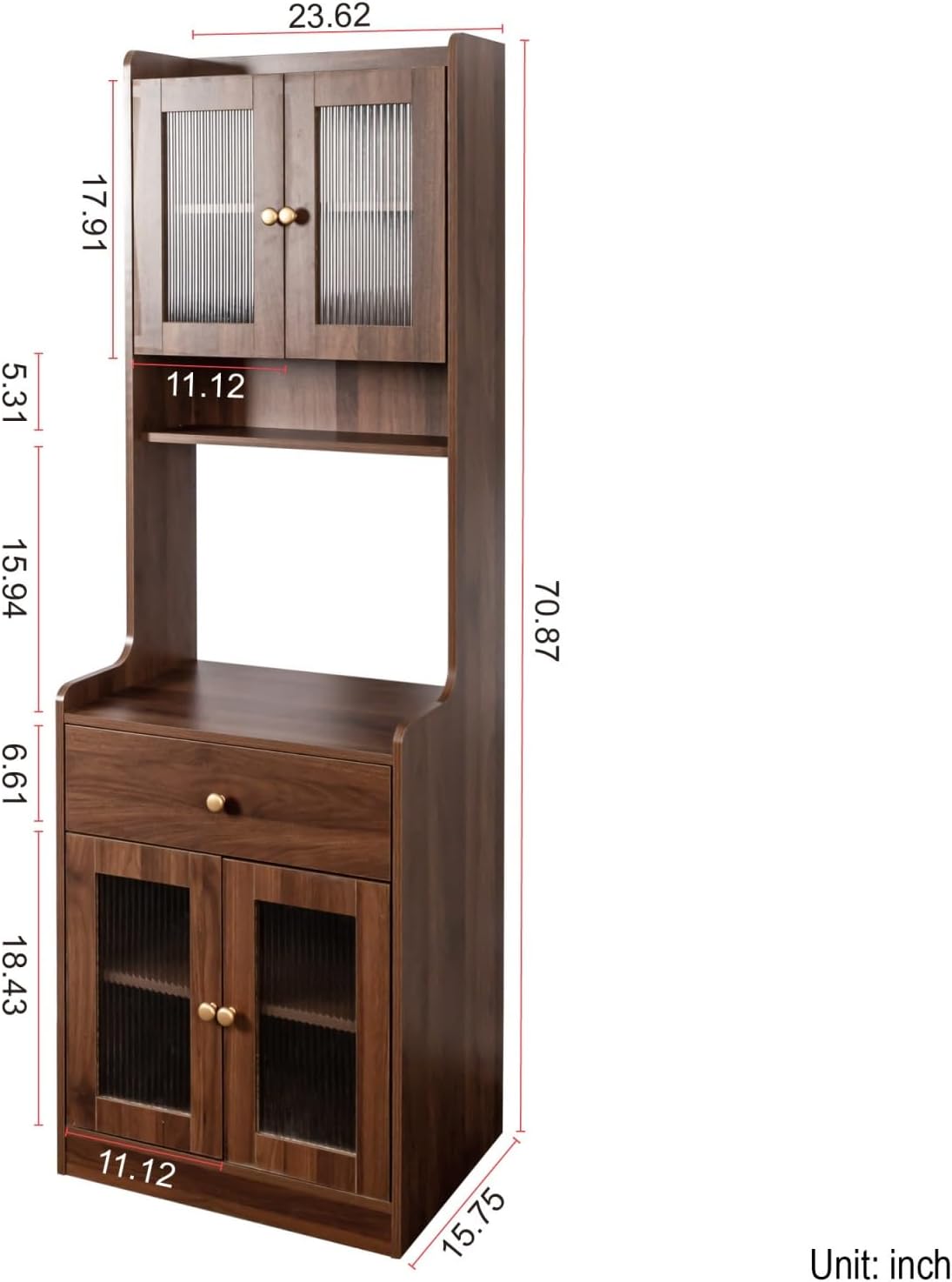 White Farmhouse Kitchen Pantry Hutch Storage Cabinet, 23.62"x15.75"x70.87" Freestanding Buffet Sideboard with Microwave Stand & Drawer, Storage Cabinet for Kitchen Living Room Floor Storage