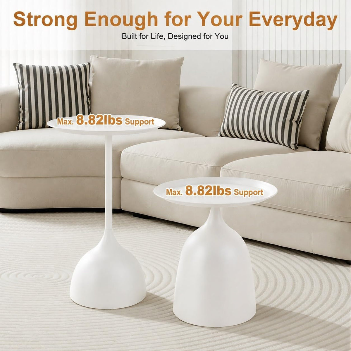 Nesting Side Tables Set of 2, White Iron Round Pedestal End Table | Metal Nesting Side Table Set, 15.75in Round Tray Top, Modern Sofa Table Accent Table for Living Room Bedroom Apartment