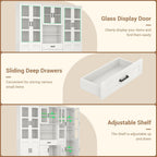 Unikito 79.7" Tall Kitchen Pantry Storage Cabinet, Freestanding Kitchen Hutch Cabinet with Tempered Glass Door, Adjustable Shelves and Drawer, Large Display Bookcase for Living Room Dining Room, White