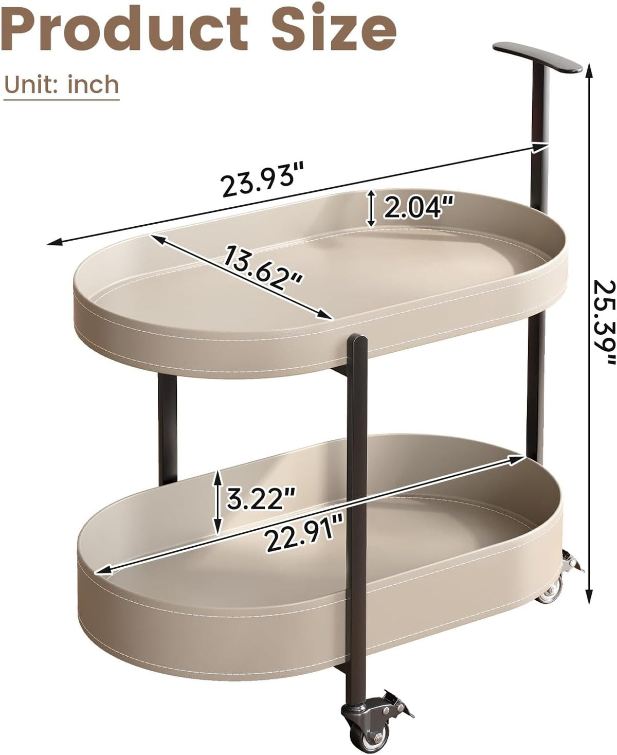 Guyii 2 Tiers Storage Rolling Cart 360 Rotating Side Table Modern End Table Living Room Table with Wheels Easy to Move for Living Room Bedroom Kichen Bathroom Pu Leather