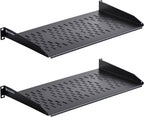 RackPath 1U Cantilever Universal Rack Shelf - 10in Deep – Rackmount Shelf for 19’’ AV/Network Equipment Racks – 55lbs Capacity - 2Pack