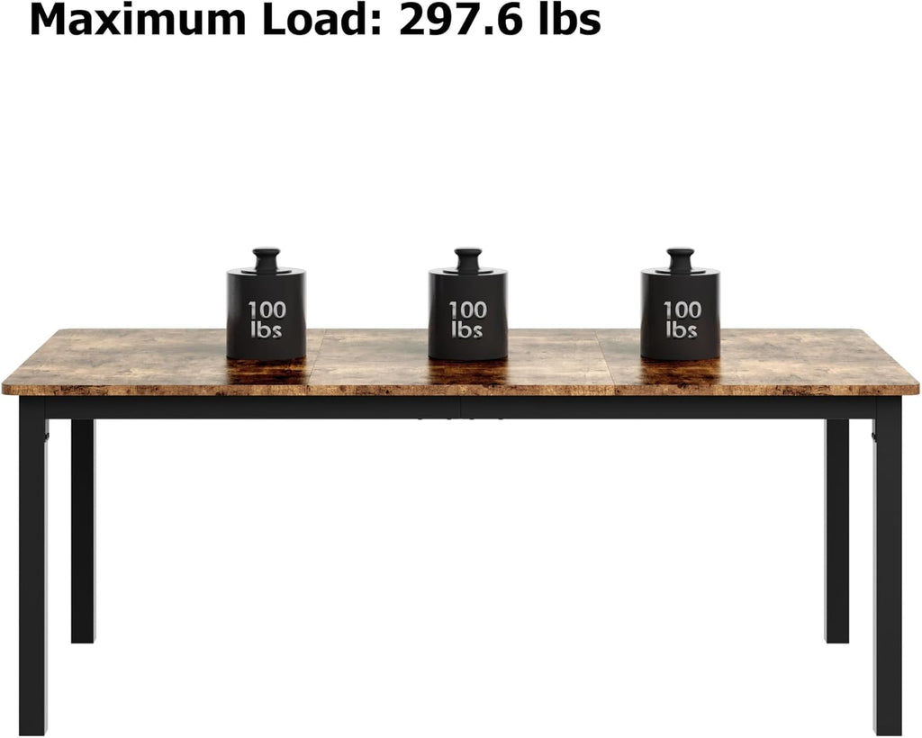 79 Inch Industrial Dining Table, Large Rectangle Kitchen Table with Metal Legs, Round Corners, Wooden Conference Tables Writing Desk for Dining Room, Living Room, Retro Brown
