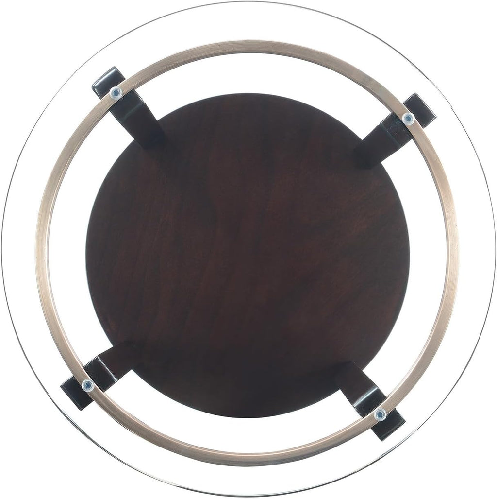 Maykoosh Round End Table with Glass Top & Espresso Finish - Accent Table