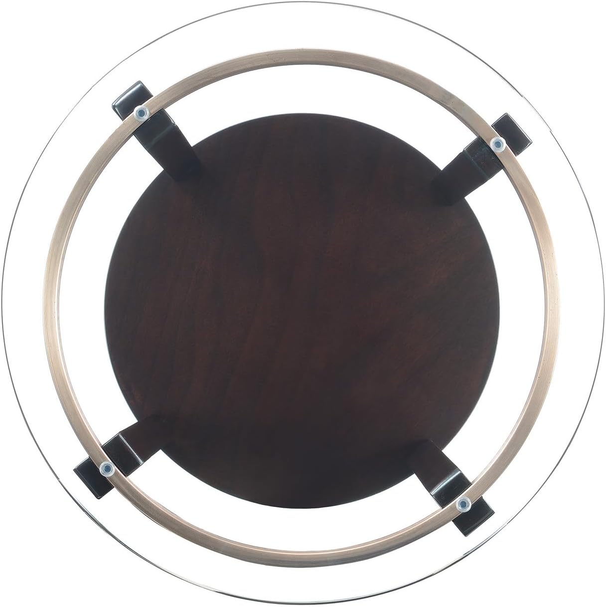 Maykoosh Round End Table with Glass Top & Espresso Finish - Accent Table
