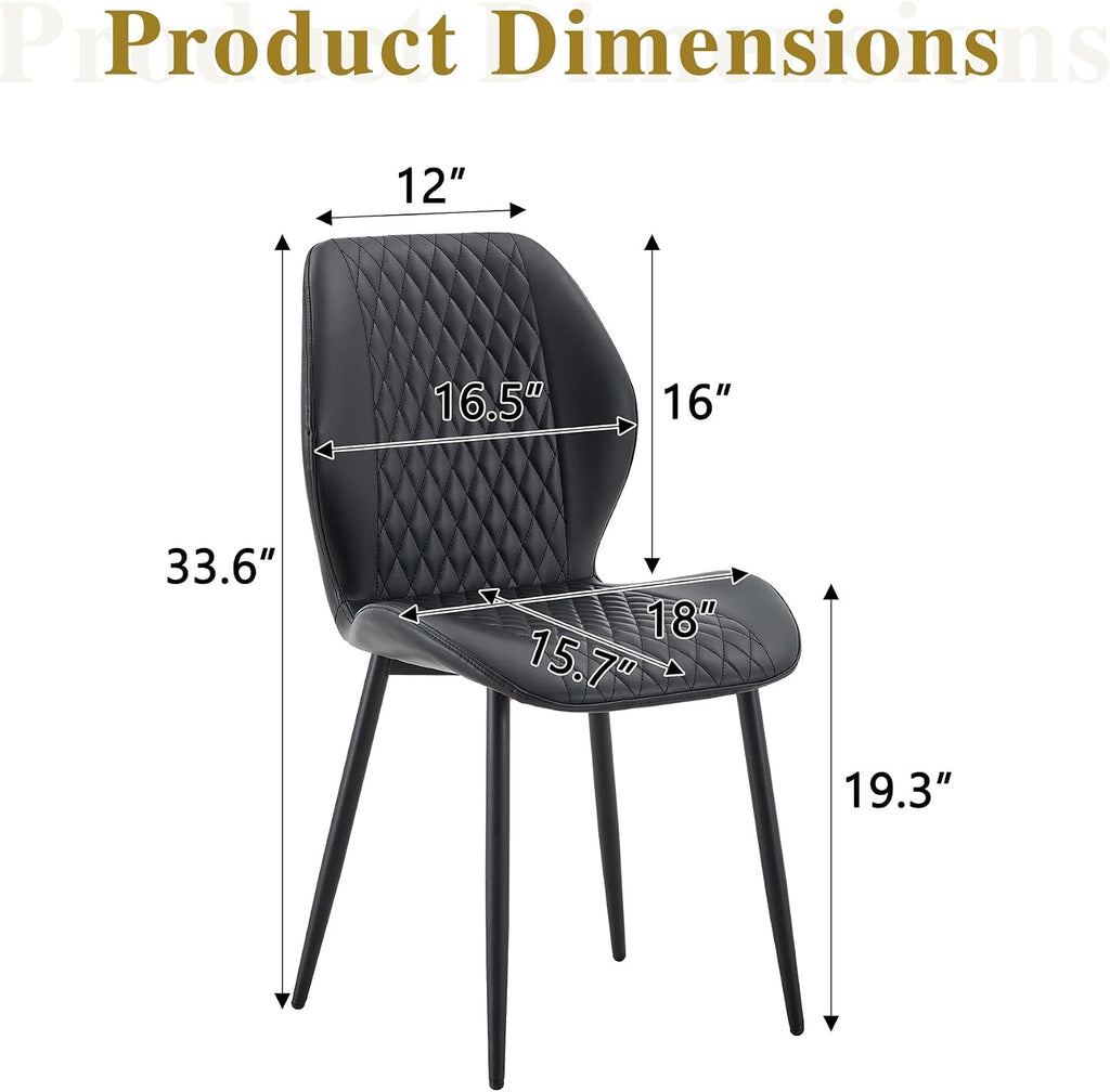 Dining Chairs Set of 4, Modern Upholstered Kitchen Chairs with Curved Back, Diamond Stitching, Padded Cushion Seat and Metal Legs, Comfy Side Accent Chairs for Dining Room, Kitchen, Black