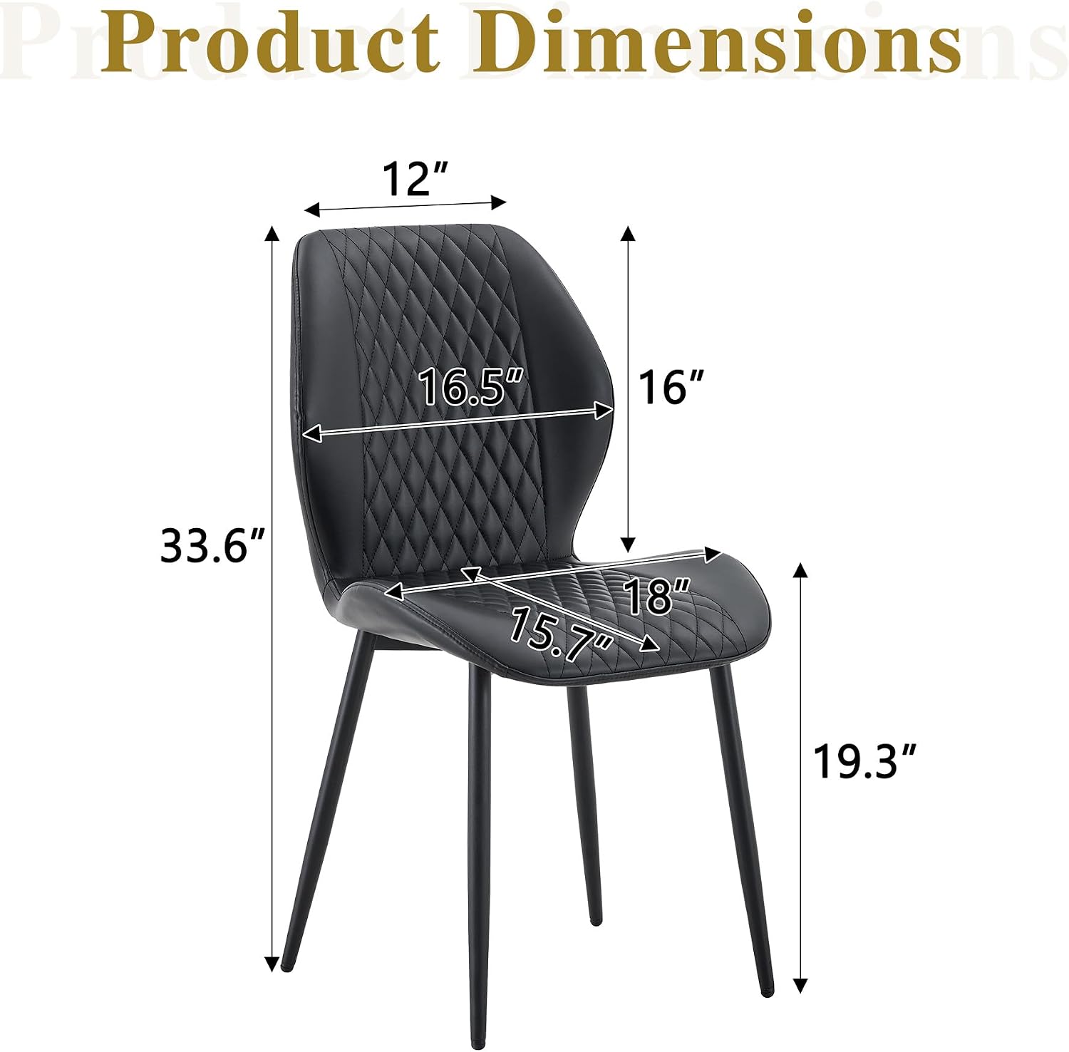 Dining Chairs Set of 4, Modern Upholstered Kitchen Chairs with Curved Back, Diamond Stitching, Padded Cushion Seat and Metal Legs, Comfy Side Accent Chairs for Dining Room, Kitchen, Black