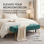Velvet Button-Tufted Entryway Bench, 39.37" Modern Upholstered Bedroom Bench with Gold Metal Legs, Padded Rectangular End of Bed Bench for Living Room, Dining Room (Blackish Green)