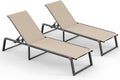 Aluminum Chaise Lounge Chair Outdoor, Foldable& No Assembly Patio Pool Lounge Chairs 5-Position Recliner for Outside, Fully Grounded Legs Sun Lounger for Poolside, Khaki, 2 Pack
