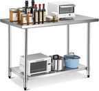 Giantex 48 x 30 Inches Stainless Steel Work Table, Heavy Duty Commercial Kitchen Food Prep Table with Adjustable Under Shelf for Restaurant Garage Home Workstation