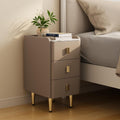 AQIMUELE Narrow Nightstand with Drawers, Narrow Side Table Leather, Small Bedside Tables for Bedroom. (Beige)
