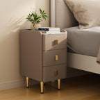 AQIMUELE Narrow Nightstand with Drawers, Narrow Side Table Leather, Small Bedside Tables for Bedroom. (Beige)