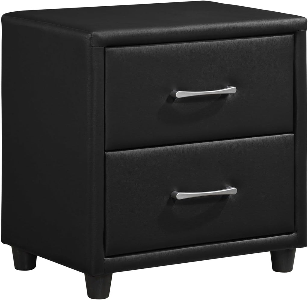 Contemporary Durable Faux Leather Covering Nightstand of Drawers Silver Tone Bar Pulls Stylish Furniture,for Small Spaces