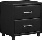Contemporary Durable Faux Leather Covering Nightstand of Drawers Silver Tone Bar Pulls Stylish Furniture,for Small Spaces
