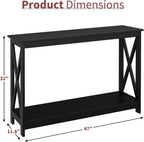 SUPER DEAL Console Table 47”, 2-Tier Narrow Sofa Side Table with Storage Shelf, Entrance Table for Hallway/Foyer/Living Room/Corridor/Office, Black