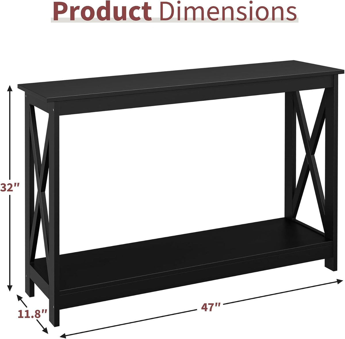 SUPER DEAL Console Table 47”, 2-Tier Narrow Sofa Side Table with Storage Shelf, Entrance Table for Hallway/Foyer/Living Room/Corridor/Office, Black
