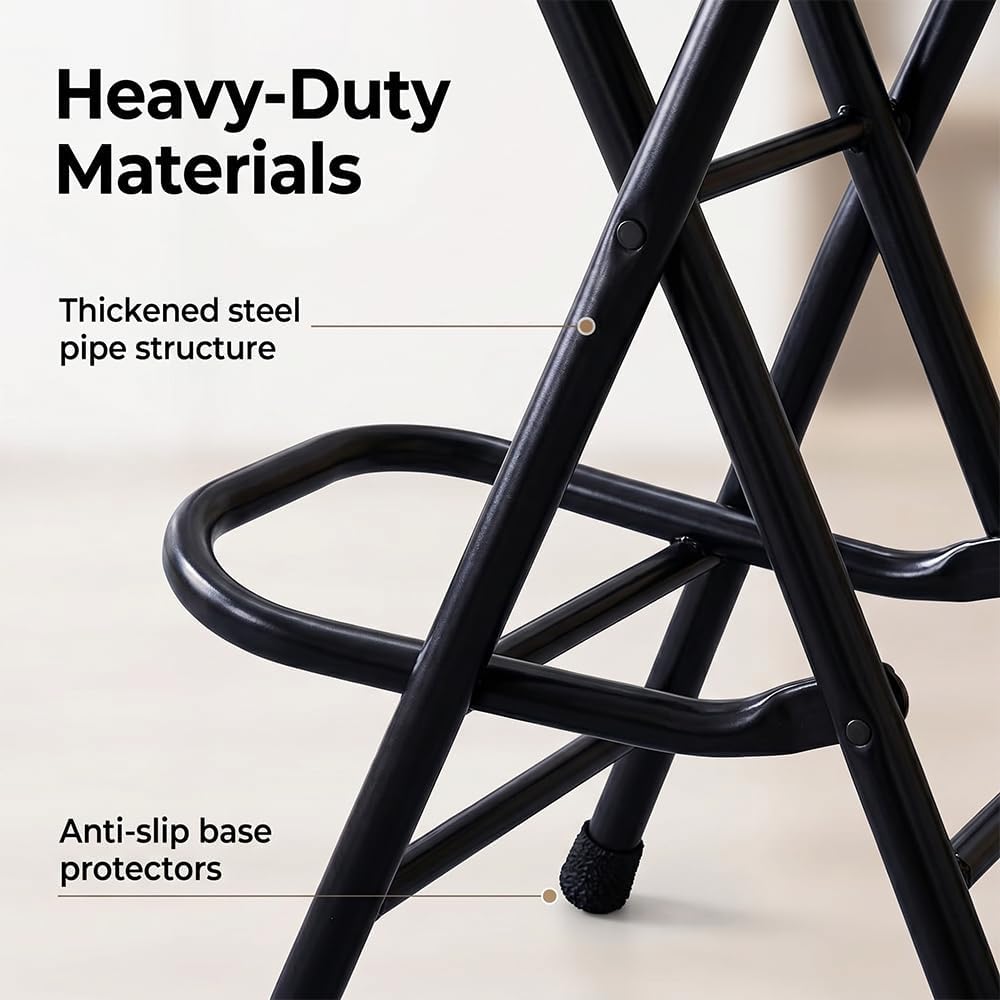 Black Adult Folding Stool with Handle and Foldable Pole Stool, 28 inch Folding Stool, Weighing 200 pounds, Foldable Heart-Shaped Folding Counter high Stool, Camping Kitchen Chair,