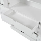 77'' Tall Freestanding Kitchen Pantry Storage Cabinet, Wooden Kitchen Organizers Cupboard with Adjustable Shelves, Door Shelves, 3 Drawers and Wine Racks for Dining Room Living Room (White-1.27)