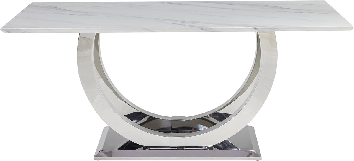 SSLine Modern White Marble Dining Table for 6,Luxury 69" Faux Marble Kitchen Table for 4 6 8, Rectangle Dining Room Table with Silver Stainless Steel U-Shape Base(1 Table Only)