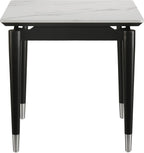 Furniture of America Miranda Modern Solid Wood 23.6-inch Square End Table with Sintered Stone Top, Silver-Capped Arrow Legs for Living Room, Black and White