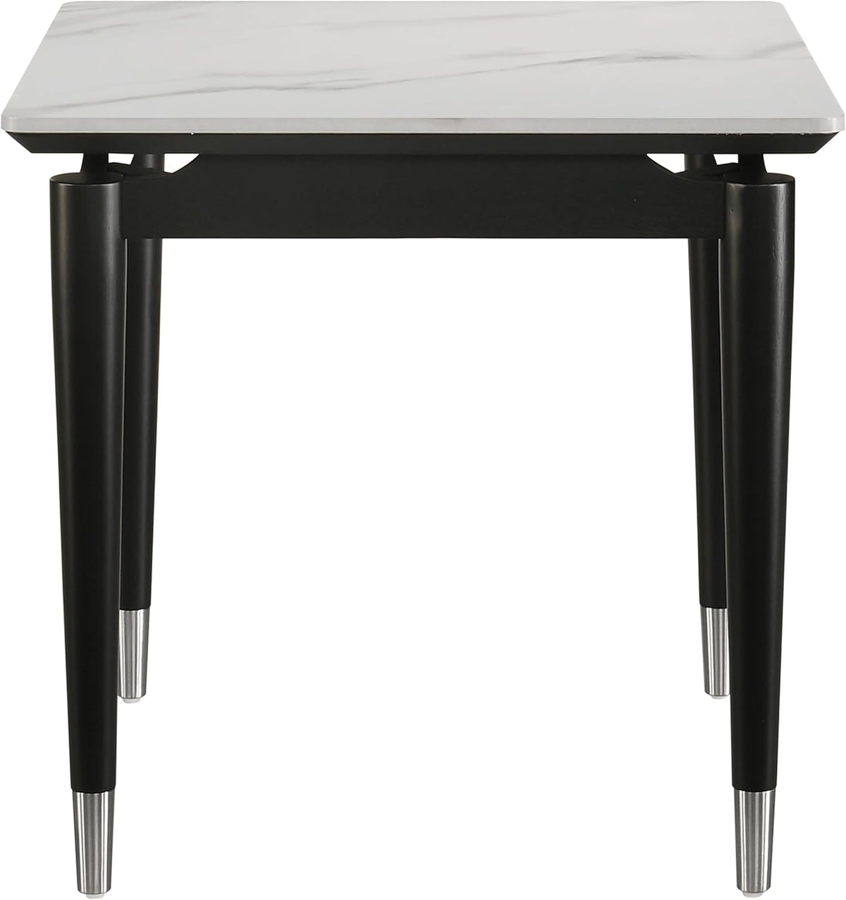 Furniture of America Miranda Modern Solid Wood 23.6-inch Square End Table with Sintered Stone Top, Silver-Capped Arrow Legs for Living Room, Black and White