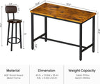 Lamerge Bar Table Set for 4 Kitchen Table and Chairs Set, Industrial Dinner Table with 4 PU Upholstered Stools Kitchen Pub Table for Kitchen, Space Saving, Restaurant (Rustic Brown and Black)
