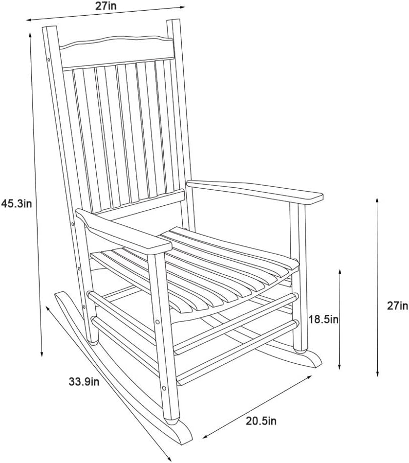A001WT White Wood Porch Rocker/Outdoor Rocking Chair - Easy to Assemble - Comfortable Size - Outdoor or Indoor Use