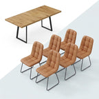 ZckyCine Butterfly Leaf Extendable Dining Table Set 47"-63", Rustic Wood Table with 6 PU Leather Chairs, Modern Scandinavian Dining Room Furniture for Kitchen Apartment