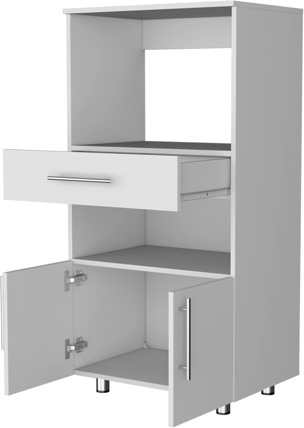 FM FURNITURE Corsica Pantry Cabinet Microwave Stand, Multi-Function with Drawer,White