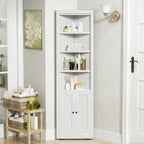 Metal Pantry Storage Cabinet with 4 Adjustable Shelves, 71" Tall Corner Cabinet for Bathroom, Corner Shelf Cabinet for Kitchen, Dining Room, Living Room, Assembly Required(White)