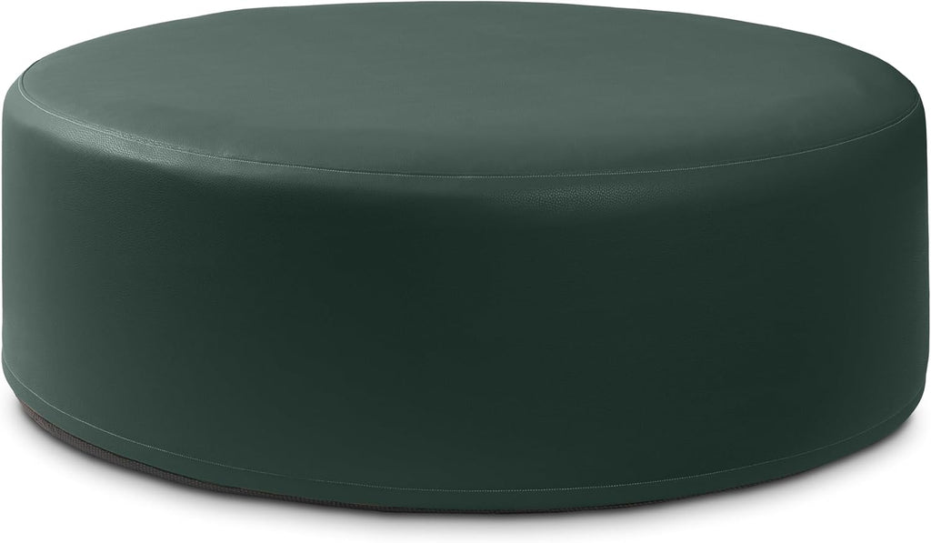 Jaxx Candler Round Couch Ottoman – Oversized Giant Coffee Table Ottoman - Versatile Firm Foam Construction - Kid Safe with Removable Cover, 44”, Premium Faux Leather, Hunter Green