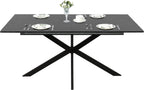 63-79 Inch Extendable Dining Table for 6-10, MDF Rectangular Kitchen Table with Removable Butterfly Leaf and Black Metal Base, Space Saving Design for Small Spaces & Holiday Gatherings, Black Lava