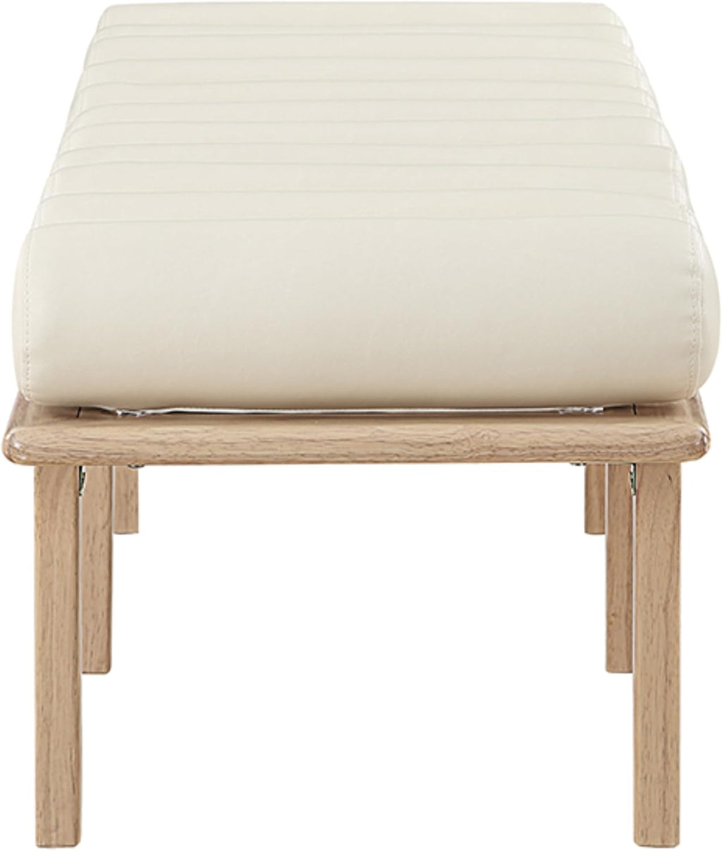 Meridian Furniture 22007Cream Landon Collection Art Deco Bench with Soft Vintage Cream Vegan Leather and Solid Wood with Natural Oak Finish, 60.5" W x 19.5" D x 18.5" H, Cream