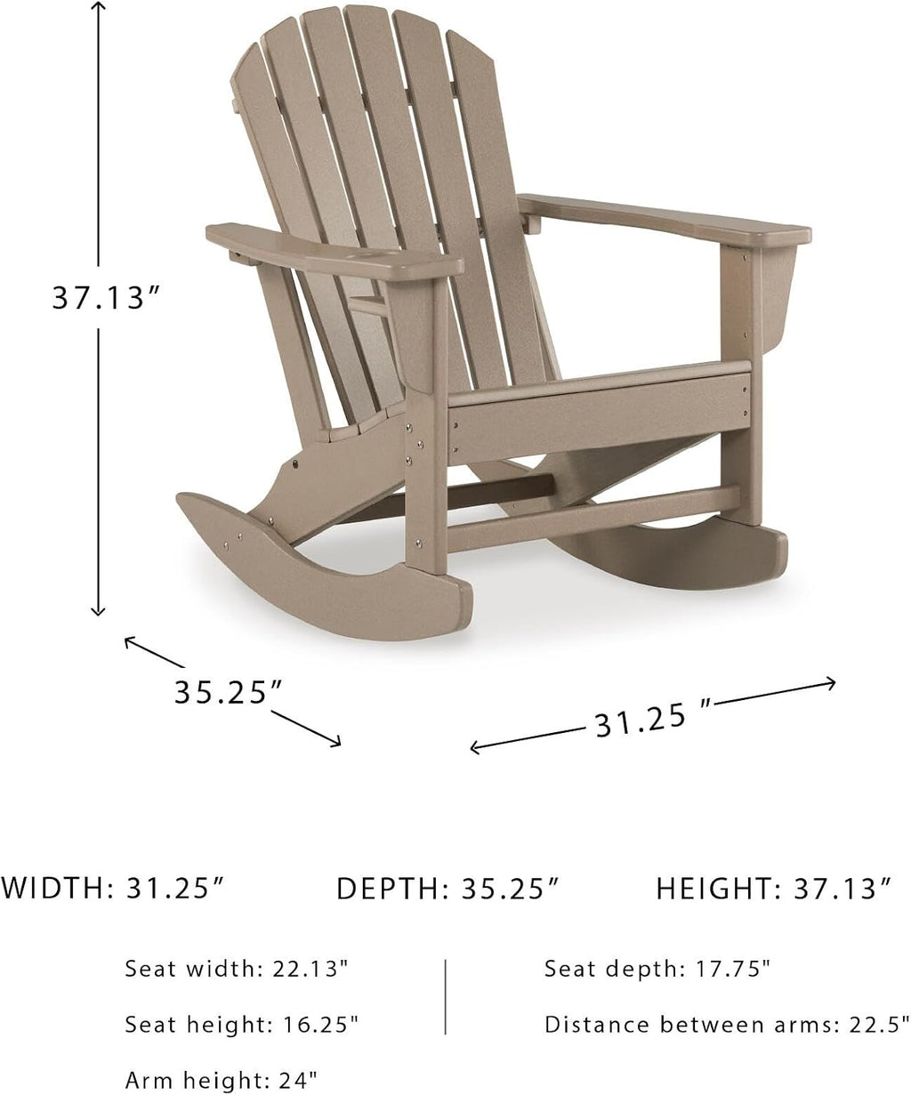 Signature Design by Ashley Sundown Treasure Cottage Weather Resistant Outdoor Rocking Chair with 1 Cup Holder, Light Brown
