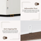 Farmhouse 3 Doors Armoire Wardrobe Closet w/Folding Sliding Barn Door and Lights, LED Armoire Closet w/Drawers for Bedroom, Freestanding Wooden Wardrobe Storage Closets w/Hanging Rod,Antique White
