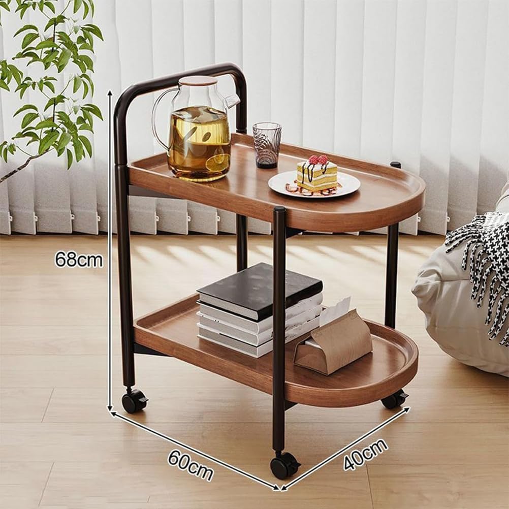 2-Tier Side Table with Handle and Faux Marble Shelves, Couch Movable Bedside Table, Utility Cart Serving Cart with Wheels, Utility Snack Storage Organizer Serving Cart for Home Kitchen,White