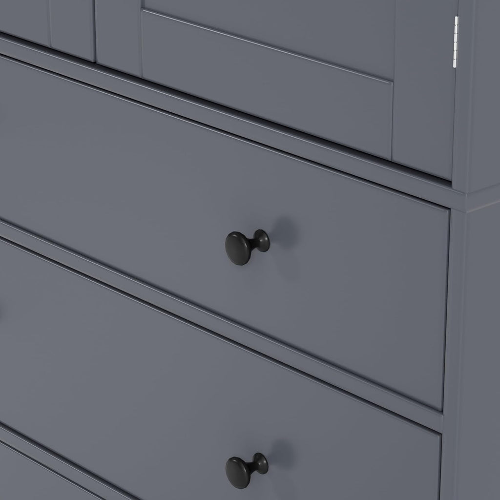 77inch Farmhouse Kitchen Pantry, Freestanding Tall Cupboard Storage Cabinet with 3 Adjustable Shelves, 8 Door Shelves, 3 Drawers for Kitchen, Dining Room, Gray