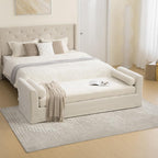 88.58" Chenille End of Bed Bench Chaise Lounge, Upholstered Bedroom Bench with Armrests & Bolster Pillows, PVC Legs for Living Room Entryway Apartment Dorm (88.58", Beige)