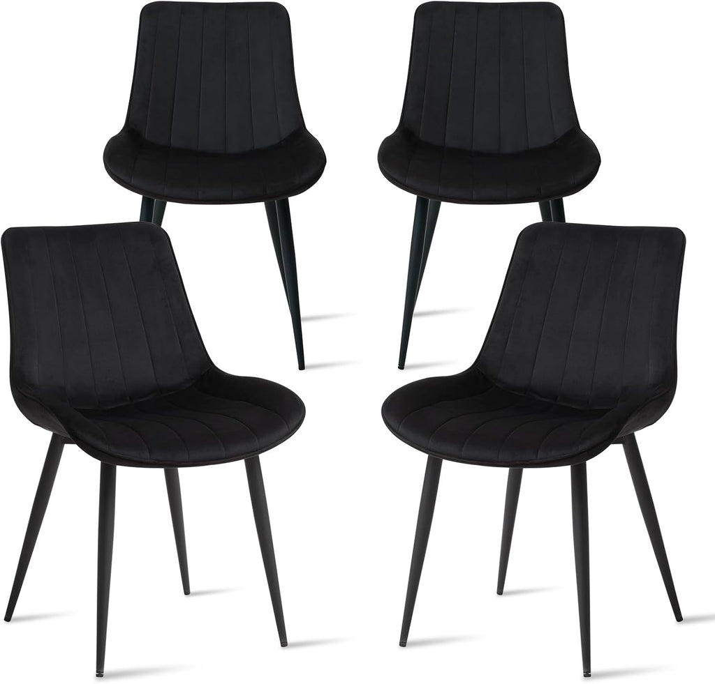 Velvet Dining Chairs Set of 4, Black Modern Upholstered Armless Kitchen Chairs with Metal Legs for Bedroom Living Room