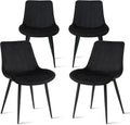 Velvet Dining Chairs Set of 4, Black Modern Upholstered Armless Kitchen Chairs with Metal Legs for Bedroom Living Room