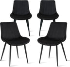 Velvet Dining Chairs Set of 4, Black Modern Upholstered Armless Kitchen Chairs with Metal Legs for Bedroom Living Room